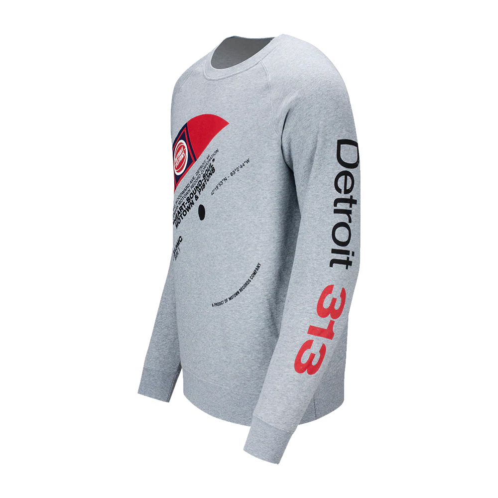 Pistons x Motown Vinyl Record Gray Crewneck Sweatshirt - Image 2